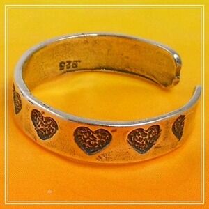 Vintage 90s Sterling Silver Hearts Toe Knuckle Ring Handcrafted In Thailand 925